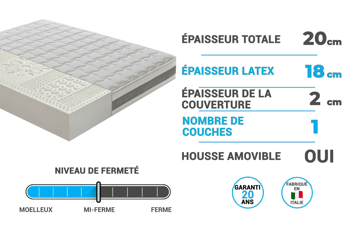 Matelas 100 % Latex Albert — Respirez librement, dormez profondément