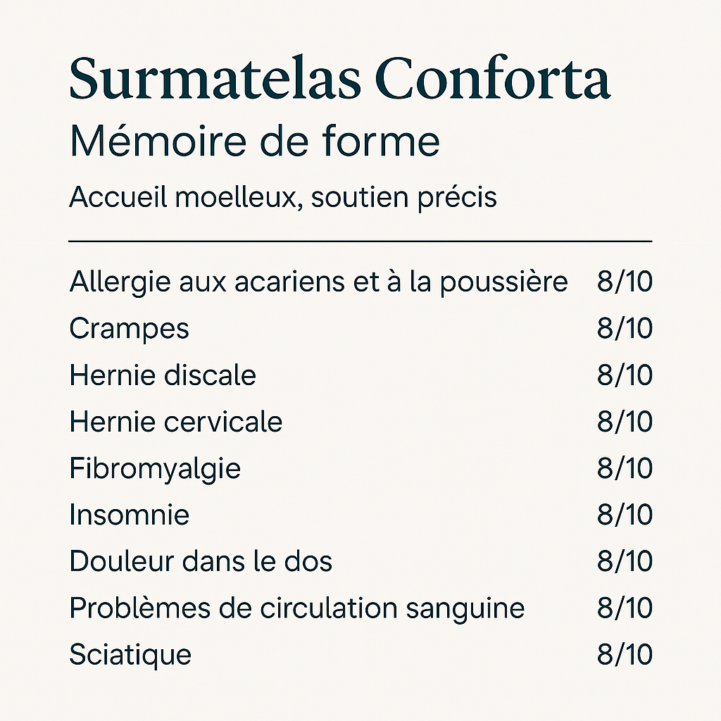 Surmatelas mémoire de forme Conforta Garanti 20 ans