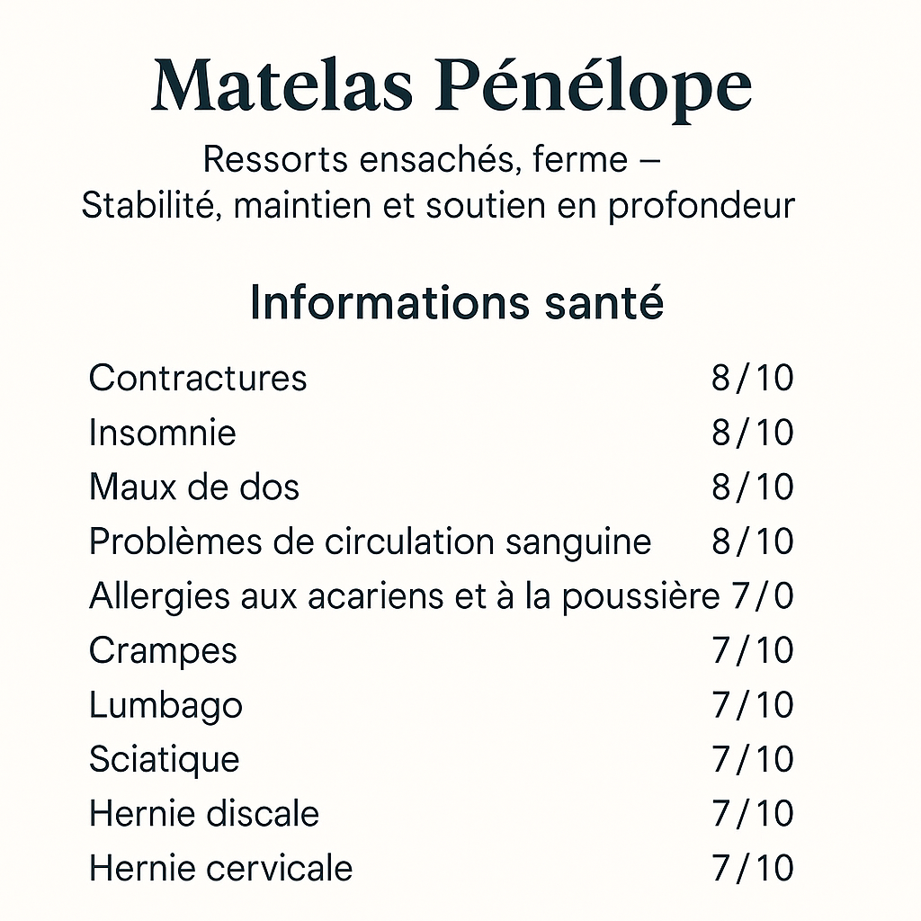 Matelas Ferme ressorts Pénélope Garanti 20 ans