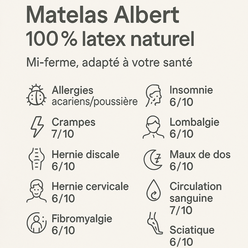 Matelas 100% Latex mi-ferme Albert Garanti 20 ans