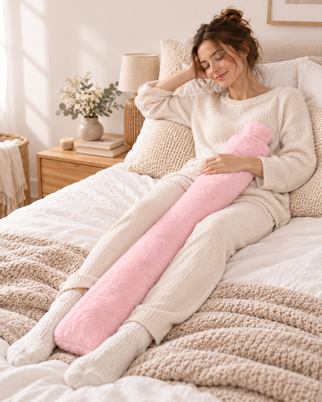 Bouillotte longue Étreinte placée le long des jambes