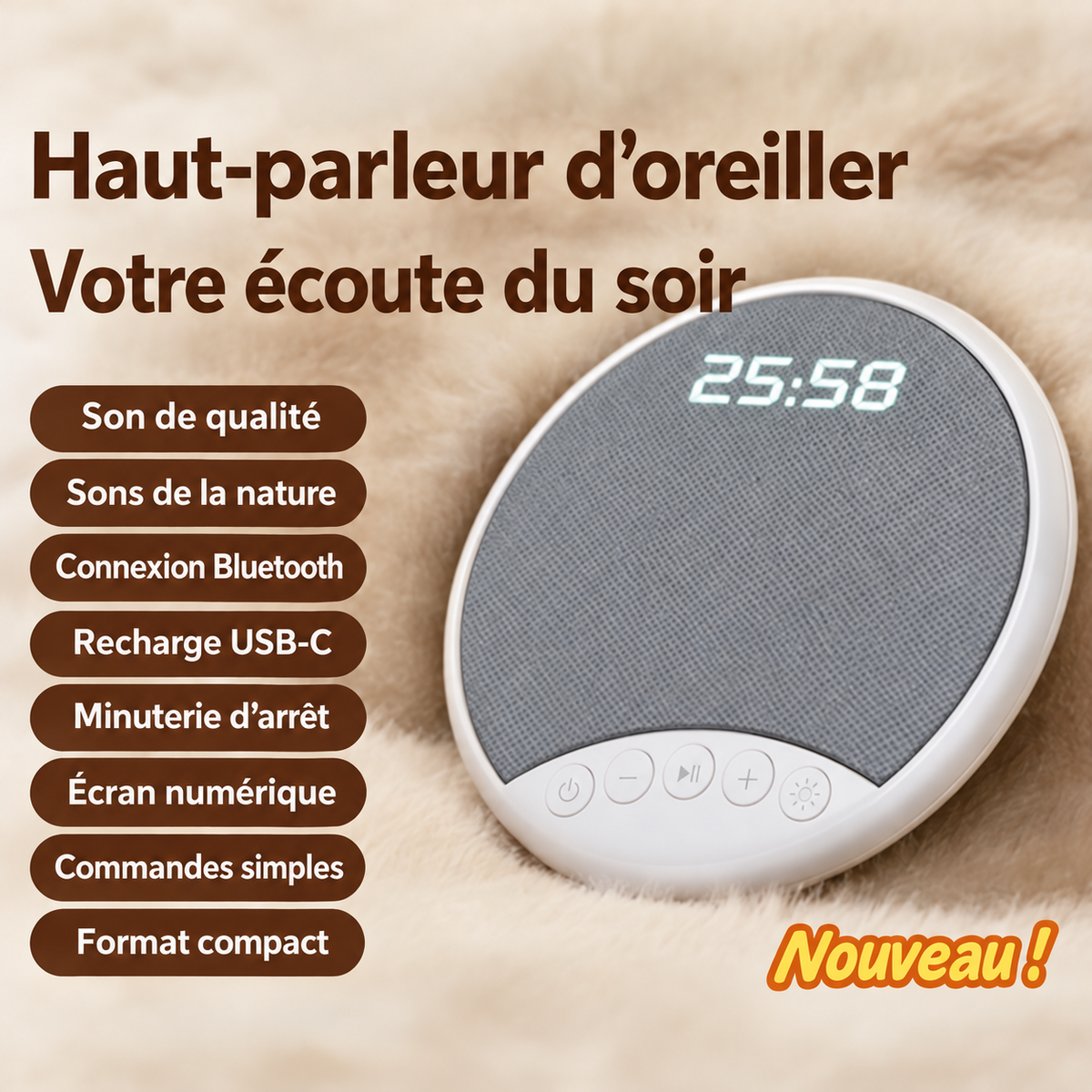Fonctions principales du haut-parleur sous oreiller Murmure