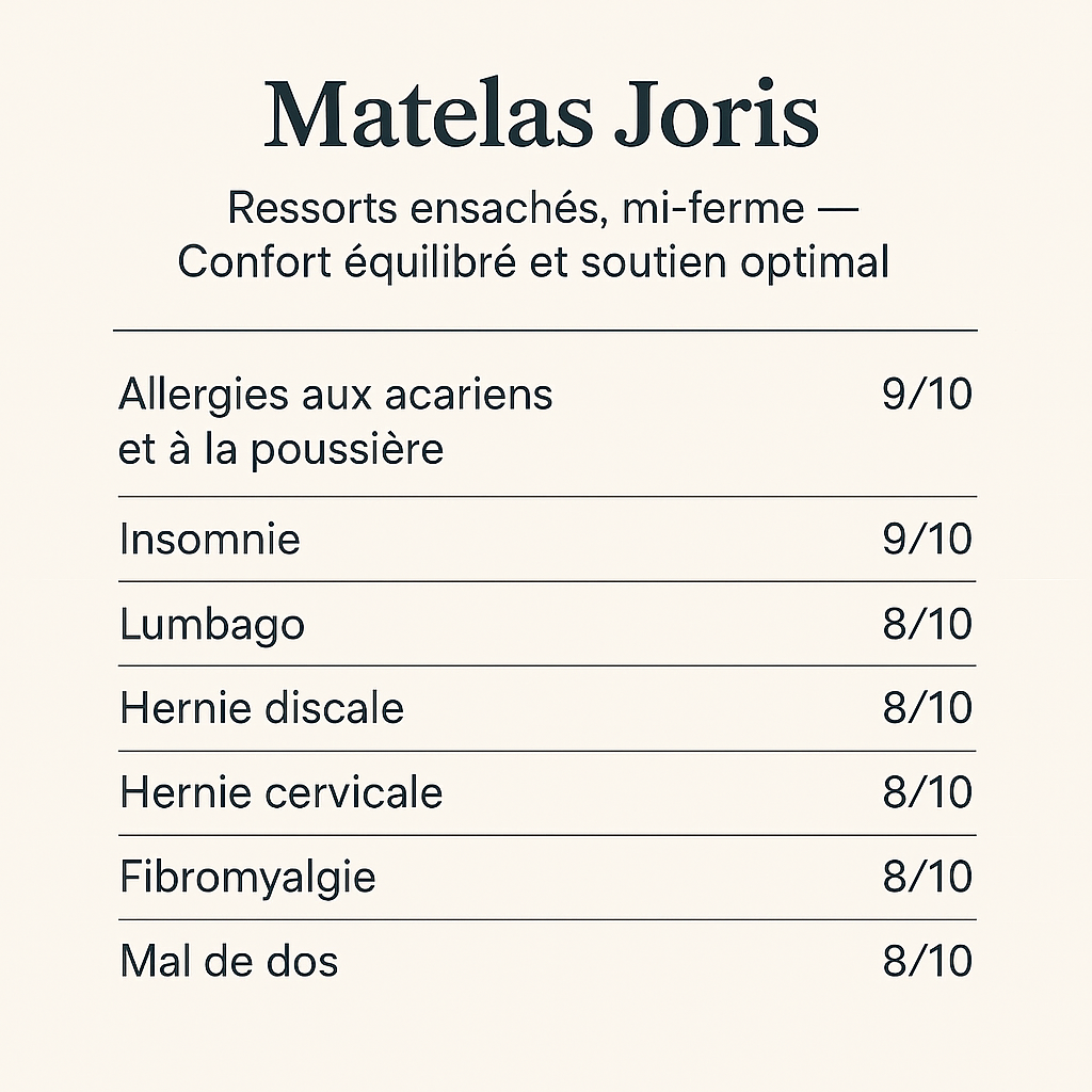Matelas Joris — Soulagement ciblé du lumbago, nuits enfin apaisées